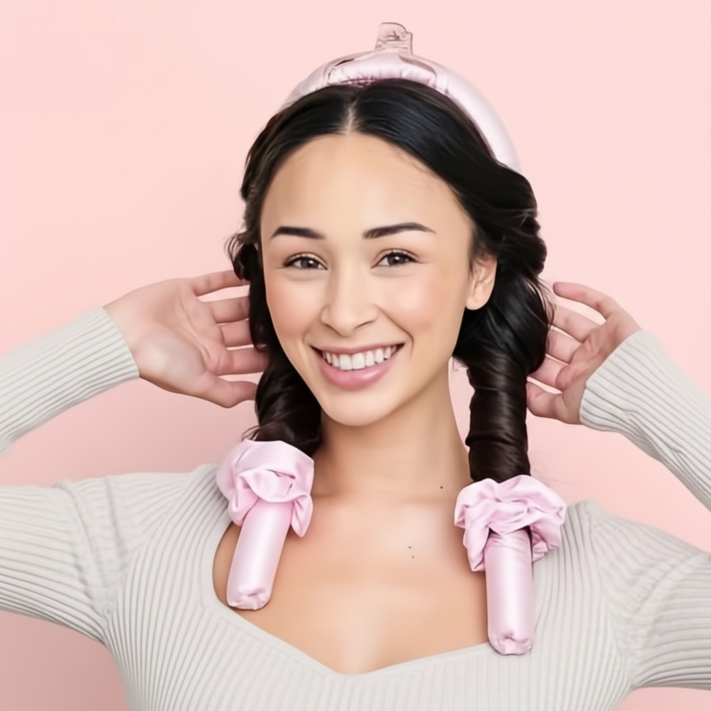 Woman Using Heatless Hair Curler