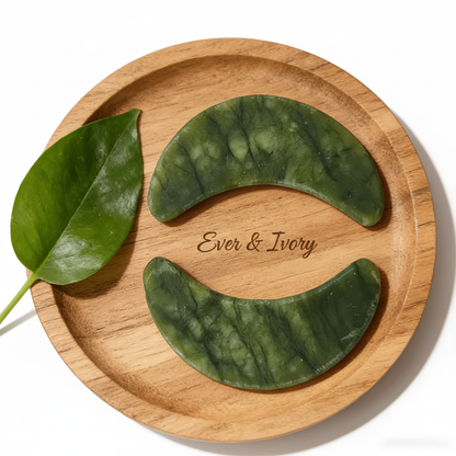 Jade Stones Close-Up on Wooden Tray