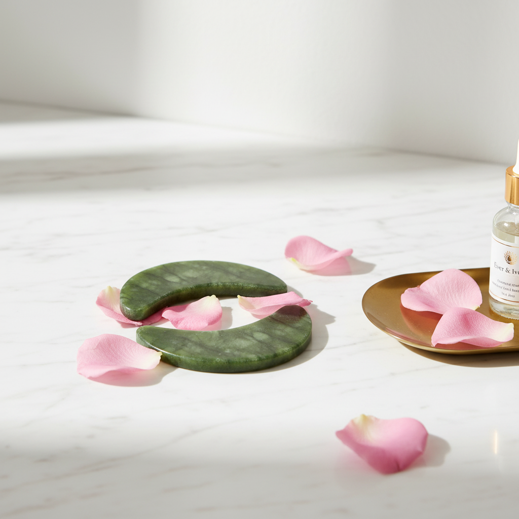 Jade Stones on Marble with Rose Petals