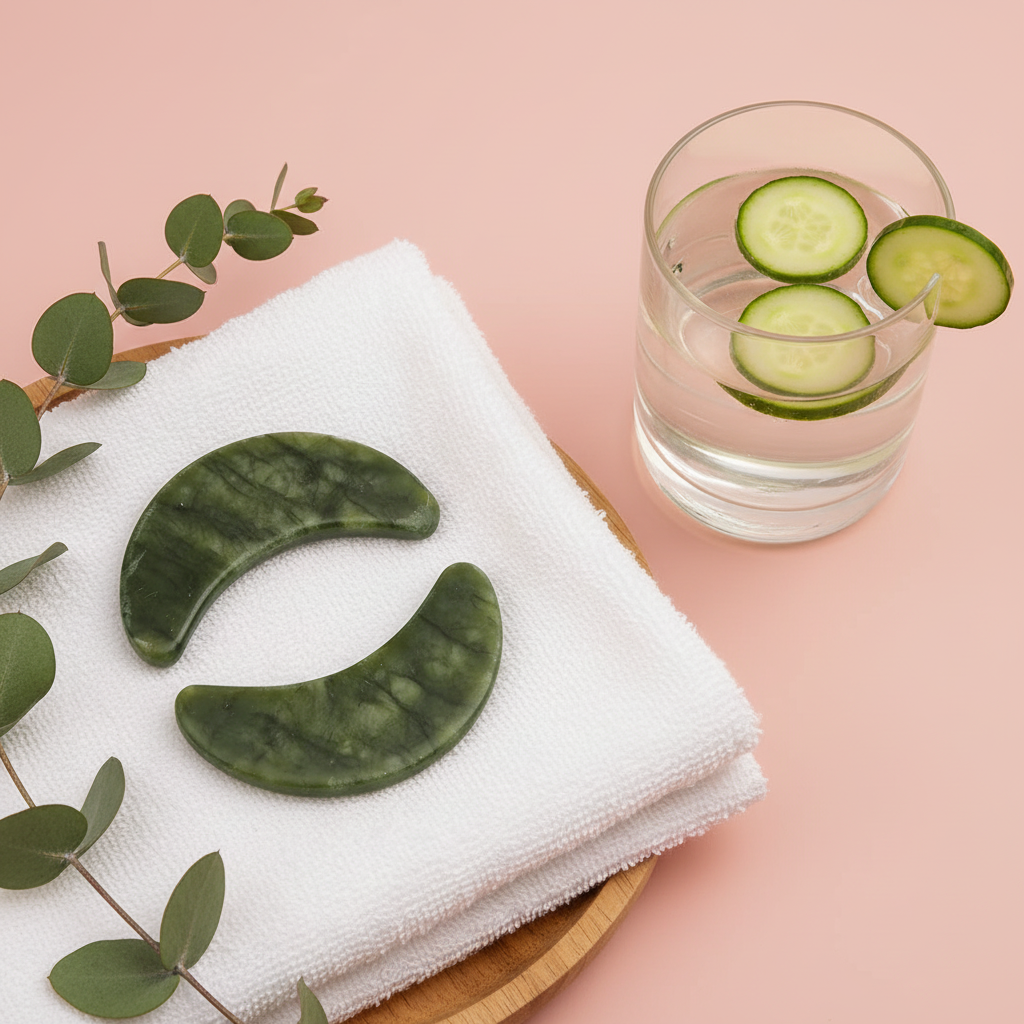 Jade Stones Spa Flat Lay with Eucalyptus